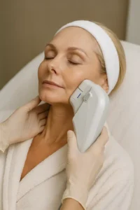 Woman receiving HIFU non surgical facelift treatment Orpington