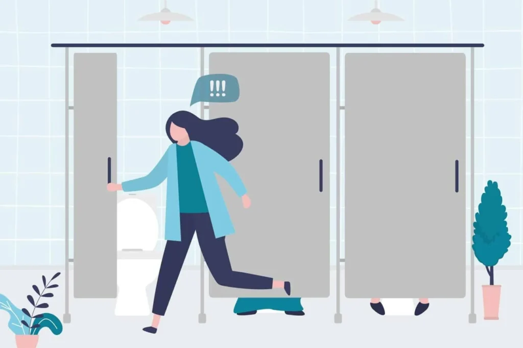 graphic of Urine incontinence Orpington woman running to the toilet.