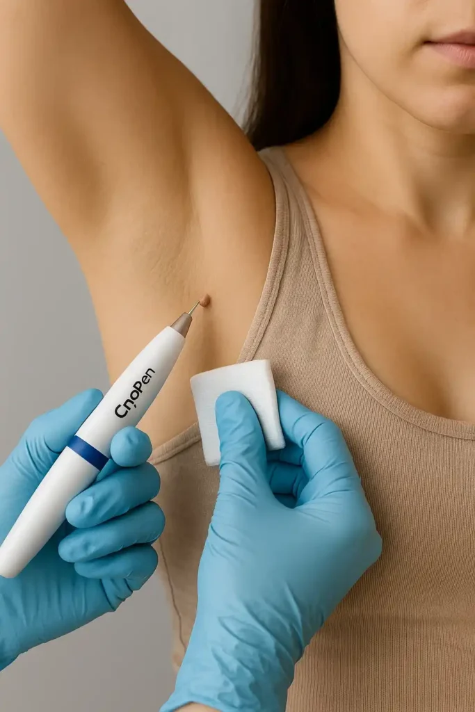 woman having cryopen to remove underarm skin tags Orpington