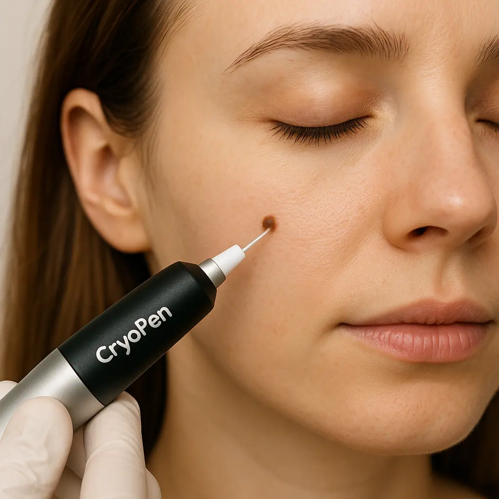 woman receiving facial mole removal Orpington using cryopen
